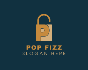 Golden Padlock Letter P logo design