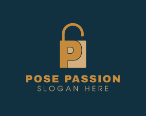 Golden Padlock Letter P logo design