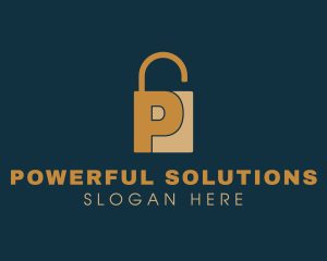 Golden Padlock Letter P logo design