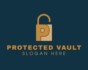 Golden Padlock Letter P logo design