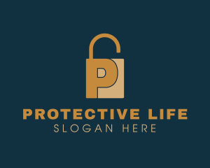 Golden Padlock Letter P logo design