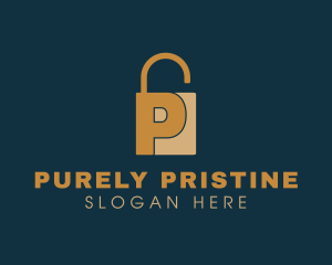 Golden Padlock Letter P logo design