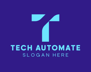 Blue Tech Letter T logo design