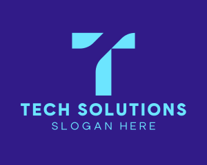 Blue Tech Letter T logo design