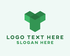 Green Isometric Letter T logo