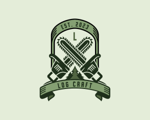 Chainsaw Logging Pine Tree logo design