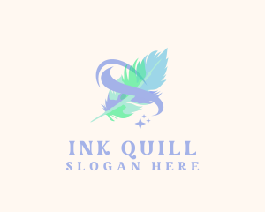 Watercolor Feather Quill logo design