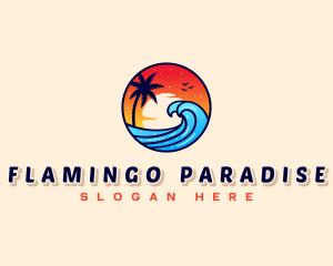 Sunset Beach Wave Vacation logo design