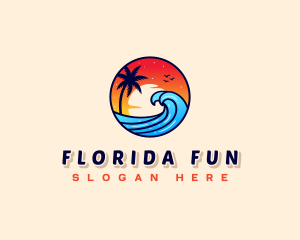 Sunset Beach Wave Vacation logo design