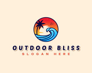 Sunset Beach Wave Vacation logo design