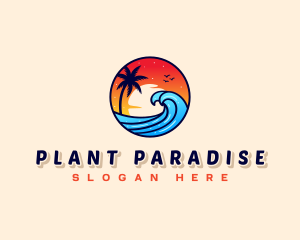 Sunset Beach Wave Vacation logo design