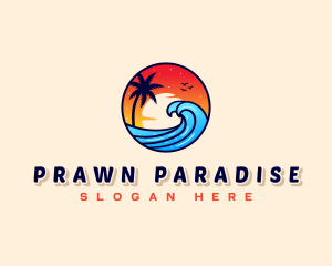 Sunset Beach Wave Vacation logo design