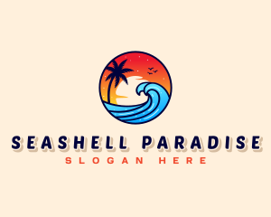 Sunset Beach Wave Vacation logo design