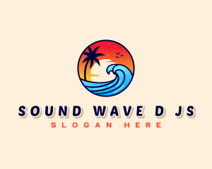 Sunset Beach Wave Vacation logo design