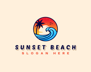 Sunset Beach Wave Vacation logo design