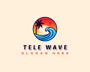 Sunset Beach Wave Vacation logo design