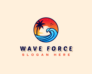 Sunset Beach Wave Vacation logo design