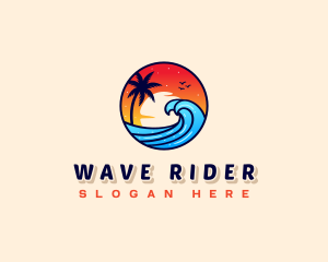 Sunset Beach Wave Vacation logo design