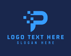 Blue Digital Technology Letter P logo