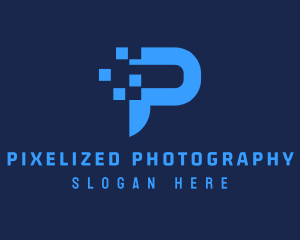 Blue Digital Technology Letter P logo design