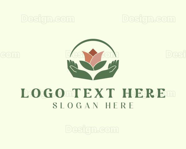 Lotus Plant Hand Gardening Logo