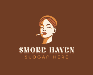 Woman Smoking Cigarette logo design