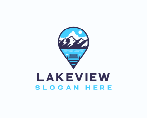 Mountain Lake Location Pin logo design