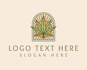 Plantation - Sunset Marijuana Leaf Arch logo design