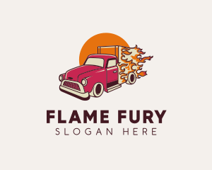 Flaming Trandsport Truck  logo design