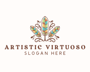 Boho Feather Quill Pen logo design