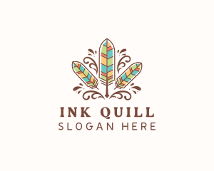 Boho Feather Quill Pen logo design