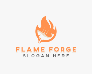 Flame Fish Barbecue Grill logo design