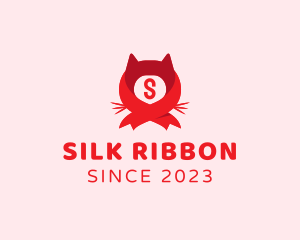 Ribbon Cat Head Kitty logo design