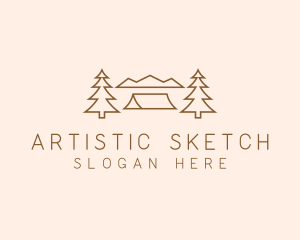 Minimal Pine Tree Campsite logo design