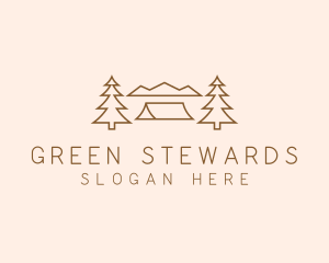 Minimal Pine Tree Campsite logo design