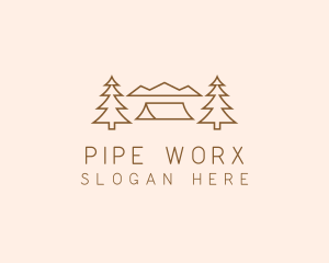 Minimal Pine Tree Campsite logo design