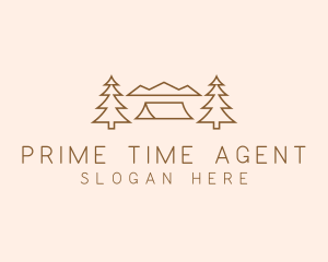 Minimal Pine Tree Campsite logo design