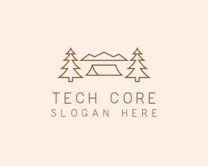 Minimal Pine Tree Campsite logo design