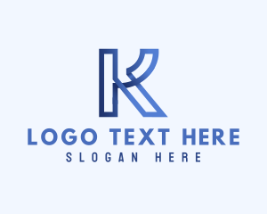 Outline - Blue Outline Letter K logo design