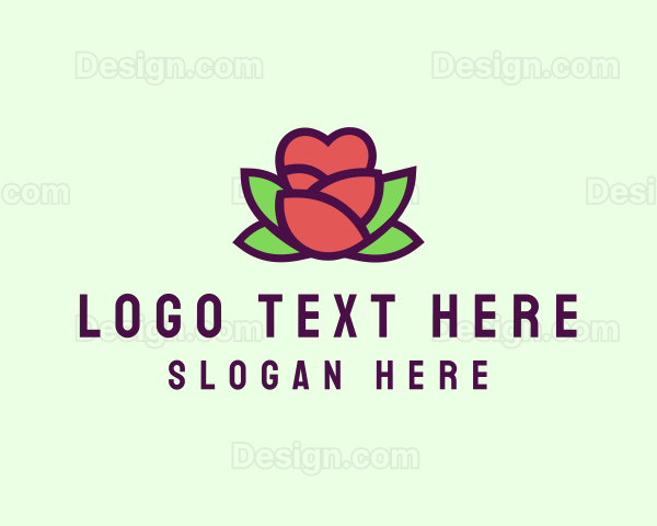 Heart Rose Flower Bud Logo