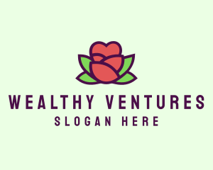 Heart Rose Flower Bud logo design