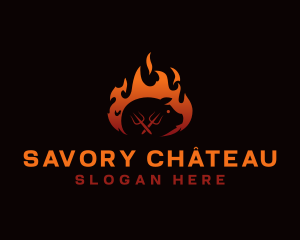 Pork Meat Barbecue logo design