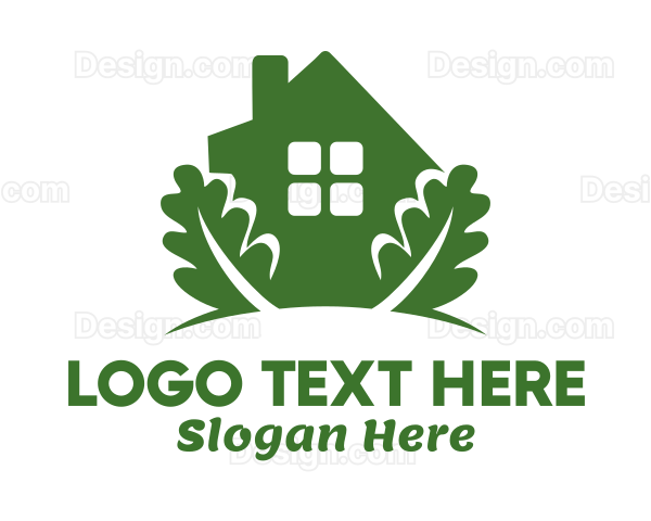 Green House & Leaves Logo