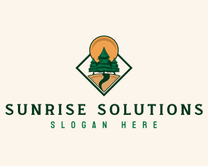 Pine Tree Forest Sun logo design