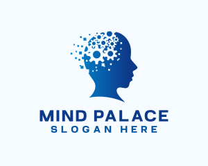 Pixel Cogwheel Mind logo design