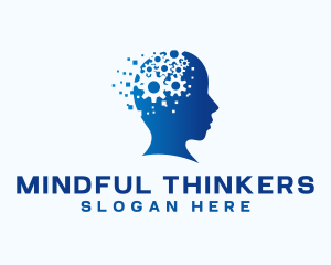 Pixel Cogwheel Mind logo design