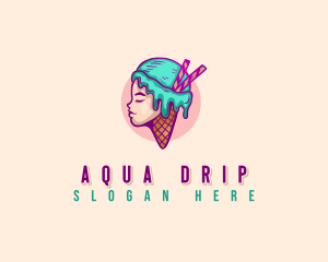 Woman Ice Cream Dripping logo design