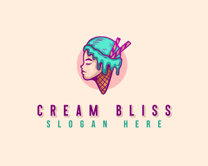 Woman Ice Cream Dripping logo design