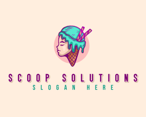 Woman Ice Cream Dripping logo design