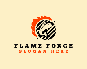 Fish Grill Flame logo design